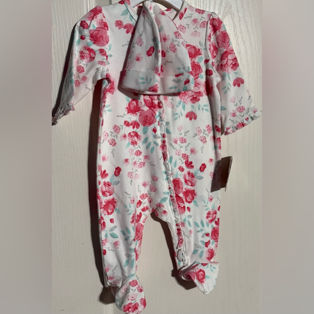 Little Me Floral Baby Onesie with Matching Hat